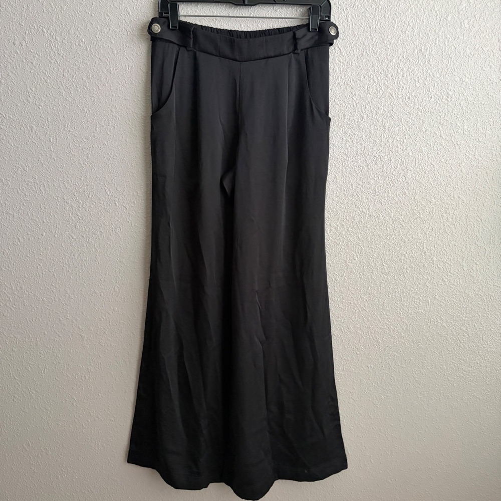 Free People Black Satin Wide Leg Boho Pull-On Pants XS